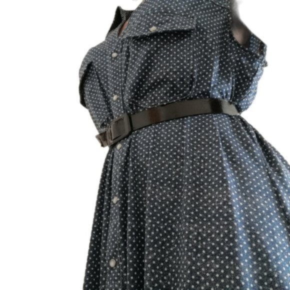 Tango Mango Blue and White Polka Dot with Floral Lace Back Midi Dress - Picture 3 of 17